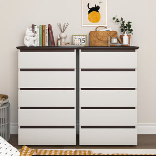 5-Drawer Dresser for Bedroom, Modern Closet Dressers Chest of Drawers, White and Walnut Storage Dresser Chest Cabinet Organizer Unit