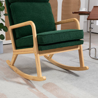 25.2"W Modern Rocking Chair Accent Lounge Armchair, Comfy Bouclé Upholstered High Back Wooden Rocker for Nursery, Living Room, Baby Kids Room, Bedroom, Green