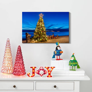 Framed Canvas Wall Art Decor Painting For Chrismas, Chrismas Tree on Seaside Chrismas Gift Painting For Chrismas Gift, Decoration For Chrismas Eve Office Living Room, Bedroom 1812in-thickness 1.5inch