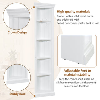 83.4"Tall Modern Corner Shelf,5 Tier Corner Bookcase with LED Light, Storage Standing Shelf Unit, Open Corner Plant Display Stand for Small Space for Living Room,Wall Corner, Home Office,White