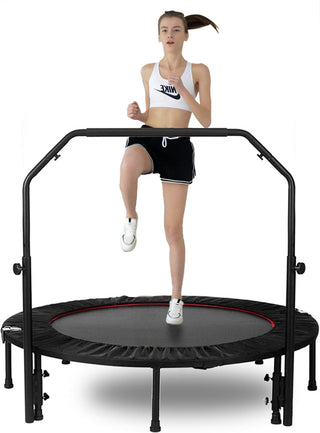 48" Foldable Mini Trampoline Max Load 300lbs, Fitness Rebounder with Adjustable Foam Handle, Exercise Trampoline for Adults Indoor/Garden Workout, Thanksgiving, Black Friday, Cyber Monday, Christmas Gift