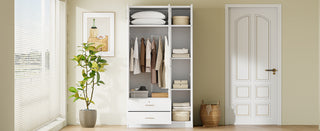 3-Door Mirror Wardrobe with 2 Drawers and Top Cabinet, White