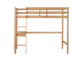 
Twin High Loft Bed, Rubber Wood with Safety Guardrail, Built-in Desk and Ladder, White Oak
