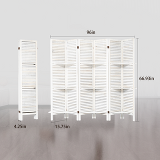 Room Divider with Shelves, 6 Panel Room Dividers and Folding Privacy Screens, Partition Room Divider Temporary Wall, Freestanding Room Divider for Home Office Studio Apartment (White)