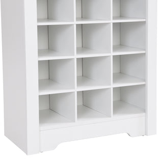 ON-TREND Stylish Design 30 Shoe Cubby Console, Contemporary Shoe Cabinet with Multiple Storage Capacity, Free Standing Tall Cabinet with Versatile Use for Hallway,  Bedroom, White