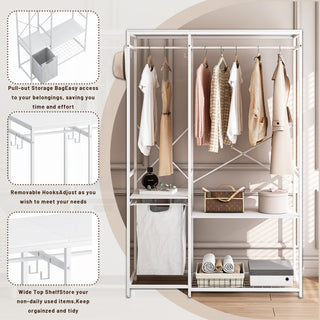 Portable Wardrobe Clothes Rack, Freestanding Clothing Rack with Bottom Mesh Storage, Multi-Functional Bedroom Clothing Rack with Premium Oxford Cloth Storage Bag, White