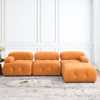 Modular Sectional Sofa, Button Tufted Designed and DIY Combination,L Shaped Couch with Reversible Ottoman, Orange Velvet