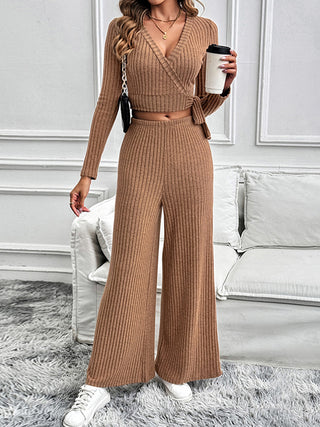 Perfee Surplice Long Sleeve Top and Pants Set