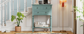 TREXM Narrow Console Table, Slim Sofa Table with Three Storage Drawers and Bottom Shelf (Light Blue)