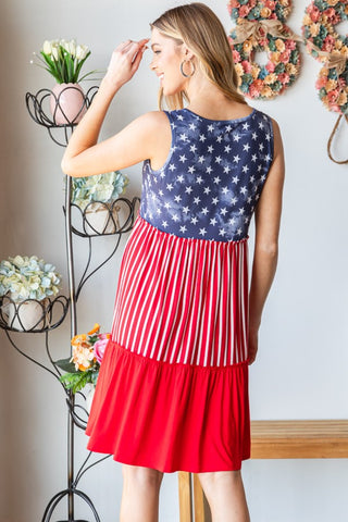 Heimish Full Size US Flag Theme Contrast Tank Dress for Women for Women