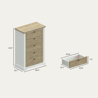 AUTUMN 5-Drawer Chest with Interlock Drawer Feature – Pre-assembled Drawer Slide and Interlock, Tall Dresser for Bedroom Clothes Organizer, Easy Assembly, White Oak