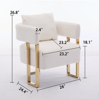 TS Modern decorative chair, living room side chair with gold metal legs, no wheels, suitable for dressing area, reception room, office,Teddy fleece upholstered metal foot sofa 1PC White