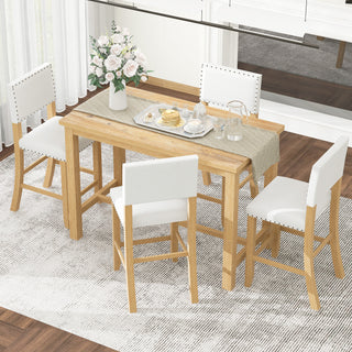 TREXM 5-Piece Counter Height Dining Set, Classic Elegant Table and 4 Chairs in Natural Wood Wash