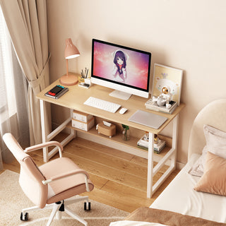 Home Office Computer Desk with Bookshelf, Modern Wood Desk with Storage Shelves, Simple Bedroom Desk for Study, Laptop Table for Students