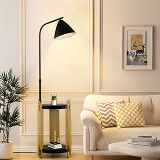 Luxury Shelves Floor Lamp for Living Room, Industrial Metal Lampshade Tall Standing Lamp, Reading Light for Bedroom and Office (E26 Bulb Not Included) - Matte Gold and Matte Black