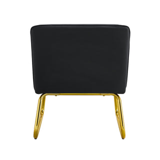 Black minimalist armless sofa chair with Pu backrest and golden metal legs, ideal for offices, restaurants, kitchens, and bedrooms