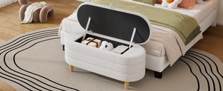 Elegant Upholstered Sherpa Fabric  Storage Ottoman with Wood Legs, Storage Bench for Bedroom, Living Room, White