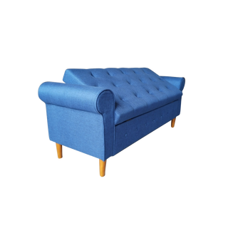 62" Bedroom Tufted Button Storage Bench, Modern Fabric Upholstered Ottoman, Window Bench, Rolled Arm Design for Bedroom, Living Room, Foyer (Blue)