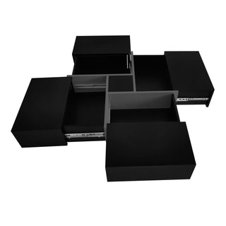 ON-TREND Unique Design Coffee Table with 4 Hidden Storage Compartments, Extendable Sliding Top, UV High-Gloss Finish, Square Cocktail Table for Living Room, 31.5" x 31.5"