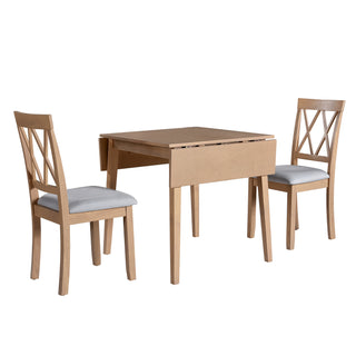 3 Piece Kitchen Dining Set with Drop Leaf Dining Table and 2 Dining Upholstered Chairs, Dining Room Set for Small Places, Natural