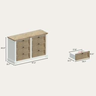 AUTUMN Modern 6 Drawer Master Dresser with Interlock Drawer Feature – Pre-assembled Drawer Slide and Interlock, Wide Dresser for Bedroom, 6 Deep Drawers for Closet Organizer - Easy Assembly, White/Oak