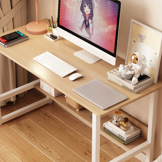 Home Office Computer Desk with Bookshelf, Modern Wood Desk with Storage Shelves, Simple Bedroom Desk for Study, Laptop Table for Students