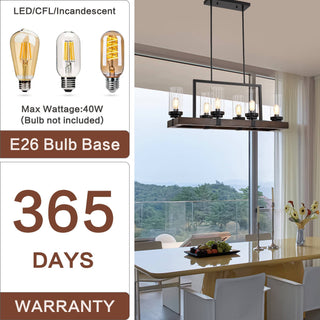 Matte Black / Wood Grain Metal Chandelier Fixture, 6 lights Ceiling Pendant light for Living Room, Bedroom, Dining Room, Adjustable Height , E26*6(No Include Bulb), W36.6*W13.5*H42.9