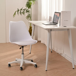 Armless Office Chair - Ergonomic Small Computer Desk Chair with Wheels, Adjustable Rolling Swivel Task Chair for Small Spaces (White)