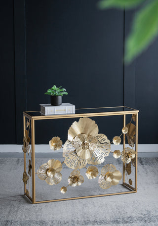 39.5" x 12" x 30.5" Gold Console Table with Mirrored Glass Top, Modern Entryway Table for Living Room Foyer Entryway