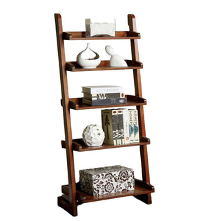 Antique Oak 1pc Ladder Shelf 5-Tier Shelf for Books Modern Style Living Room Display Shelf / Book Shelf