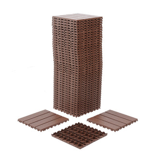 Plastic Interlocking Deck Tiles, 44 Pack, 11.8" x 11.8" Square, Waterproof Outdoor All-Weather Patio Decking Tiles for Poolside, Balcony, Backyard ,Dark Brown