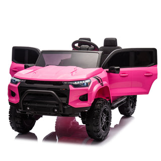 24V10A Two-seater Kids Ride On Electric Pickup, kids ride on toy W/parents remote control,4WD 800W motors,Two Safety belts,High Gate Safety Design,USB,Bluetooth, Speed 2.49-3.73MPH for kids aged 3+.