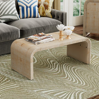 TREXM Minimalist Coffee Table with Curved Art Deco Design for Living Room or Dining Room(Natural Wood Wash)