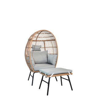 Outdoor Garden Wicker Egg Chair And Footstool Patio Chaise, With Cushions, Outdoor Indoor Basket Chair