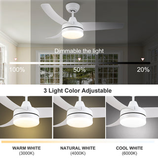 42 inch indoor white ceiling fan with Led light