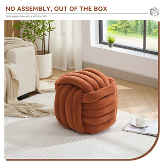 060-Chenille Fabric Modern Knot Design Ottoman Makeup Stool Footstool, Comfortable and Stylish Seat for Living Room, Bedroom,Orange