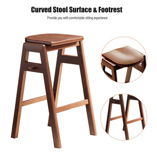 3 PCS Pub Dining Set Retro Bar Table Rubber Wood Stackable Backless High Stool for 2 with Shelf and Hooks for Home Bar Small Space