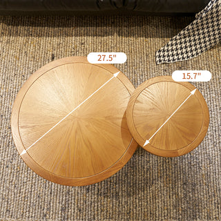 2-Piece Modern Farmhouse Living Room Coffee Table Set, Stylish and Elegant Nesting Round Wooden Table,Side End table set for Living Room,Bedroom