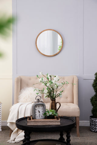 20" x 20" Circle Wall Mirror with Wooden Frame, Wall Mirror for Living Room, Dining Room, Foyer, Bathroom, Office