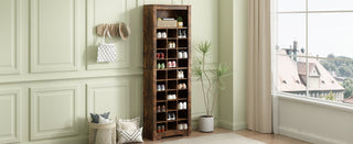 ON-TREND Stylish Design 30 Shoe Cubby Console, Contemporary Shoe Cabinet with Multiple Storage Capacity, Free Standing Tall Cabinet with Versatile Use for Hallway,  Bedroom, Rustic Brown