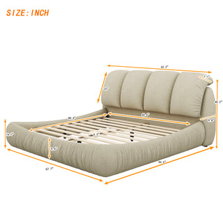 Queen Size Luxury Upholstered Bed With Thick Headboard, Vevet Queen Bed with Oversized Padded Backrest, Cinerous