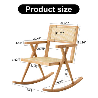 Solid Wood and Imitation Rattan Rocking Chair for Indoor and Outdoor Relaxation, Perfect for Balconies, Gardens, and Camping Sites