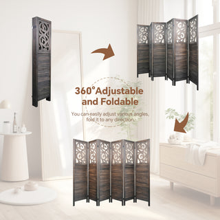 6 Panel Room Dividers – 6FT Carved Wood Folding Partition Wall Divider, Rustic Brown Wooden Carved Privacy Screen for Office, Restaurant, and Home Use