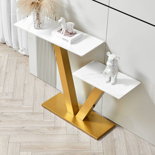 47.2"Modern Console Table, Exquisite shape design, Metal Frame with Adjustable foot pads for Entrance, Corridor, Living room & Office.(Gold)