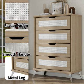 Rattan Chest of Drawer, 4 Drawer Chest for Bedroom with Metal Leg - L31.5'' x W15.75'' x 44.57'' (Natural) - White Label