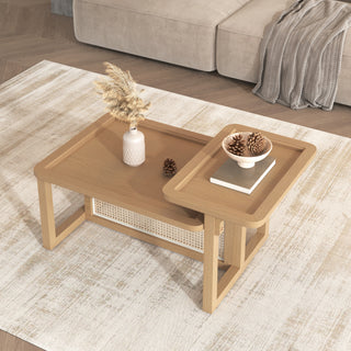 Modern 2 Piece Nesting Rattan Wood+ MDF Coffee Table Set in Natural