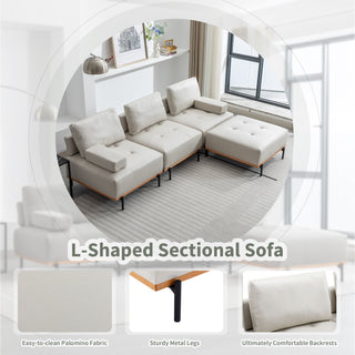 100.7'' L-Shape Sectional Sofa 3-Seater Couches with a Removable Ottoman, Comfortable Fabric for Living Room, Apartment, Beige