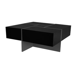 ON-TREND Unique Design Coffee Table with 4 Hidden Storage Compartments, Extendable Sliding Top, UV High-Gloss Finish, Square Cocktail Table for Living Room, 31.5" x 31.5"