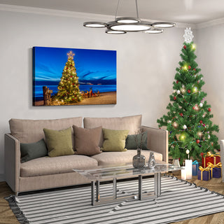 Framed Canvas Wall Art Decor Painting For Chrismas, Chrismas Tree on Seaside Chrismas Gift Painting For Chrismas Gift, Decoration For Chrismas Eve Office Living Room, Bedroom 1812in-thickness 1.5inch