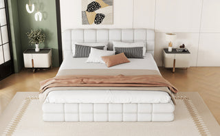 Queen Size Upholstered Platform Bed, White